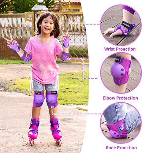 Knee Pads Kids/Youth, 6-in-1 Sports Knee Elbow Wrist Pads Guards, Safety Protective Gear for Roller Skates Cycling BMX Bike Skateboard Inline Skatings Scooter Riding and Other Extreme Sports