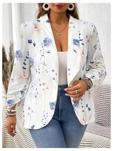 Floerns Women's Plus Size Floral Blazer Shawl Neck Long Sleeve Business Suit Jacket2