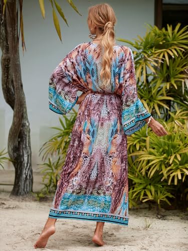 Image of Women's Kimono Cover Up Long Beach Dress Swimsuit Cover Ups Colorful Cardigan Lightweight Robe for Swimwear