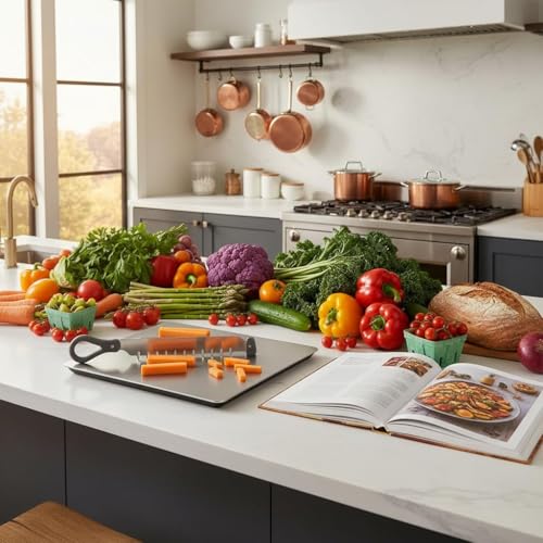 Image of SR 304 Stainless Steel Chopping Board with Knife for Kitchen | 2 in 1 Chopping Board for Cutting Vegetables, Meat | SS Choping Board with Knife Set | Cutting & Choping Board | Kitchen Tools(25x35)