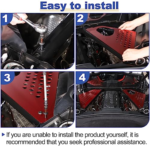 Image of Daeiclru Engine Bay Panel Cover Compatible with Chevrolet Corvette C8 2020-2023, Aluminium Engine Protector Splash Shield, Left Right Engine Case Guards (Style C - Red)