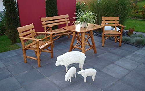 Preisvergleich Produktbild lifestyle4living Gartenmöbelset, Gartensitzgruppe, Garnitur, Holzgarnitur, Gartengarnitur, Knüppelholz, Tisch, Bank, Gartenstühle, Eiche, Buche, Massivholz, 4-teilig