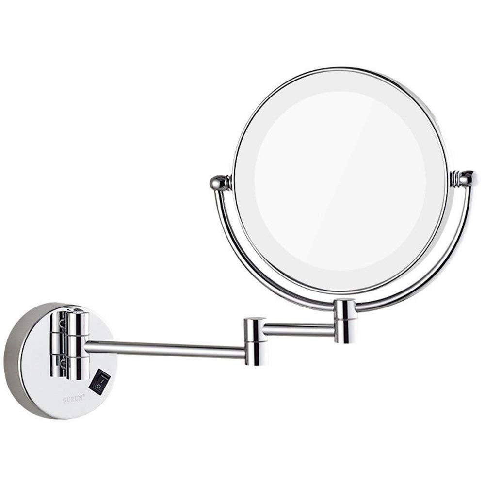 Espejo de Maquillaje LED Espejos montados en la Pared, Interruptor Extensible de Afeitado con Aumento Iluminado de latón de Doble Cara de 8 ", Enchufe Oculto (Color : 7X)