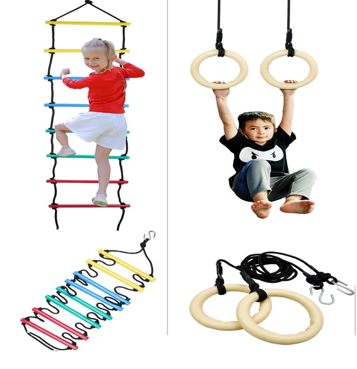 VIXERA 2in1 Swings Set Trapeze Swing bar with Rings/Climbing Rope Ladder/Combo 1