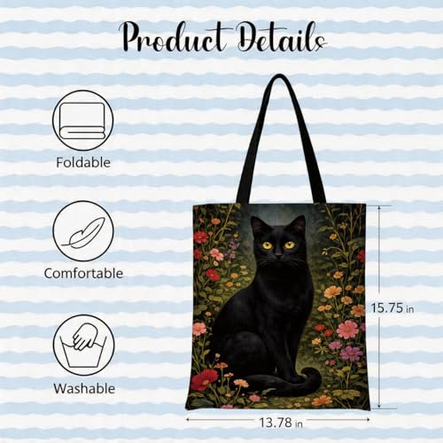 Bolso Tote de Lona con Gato Negro miniatura 4