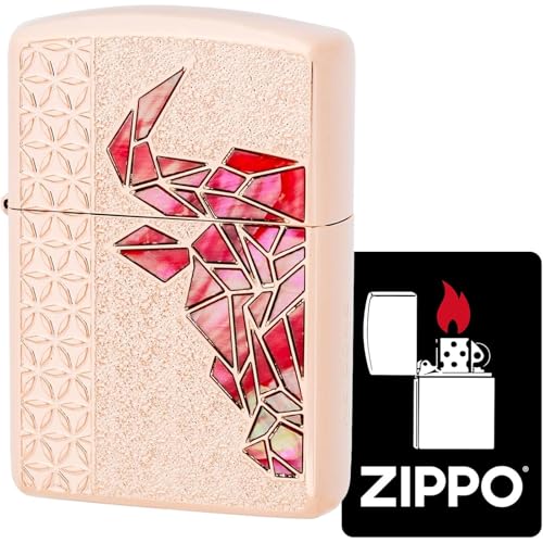 ジッポー(Zippo) ライター 特製ステッカー付き 防風 真鍮製 アーマーzippo シェル 貝貼り メッキコーティング エッチング 両面加工 シリアル番号 ピンク ギフト プレゼント Bull RP/RD