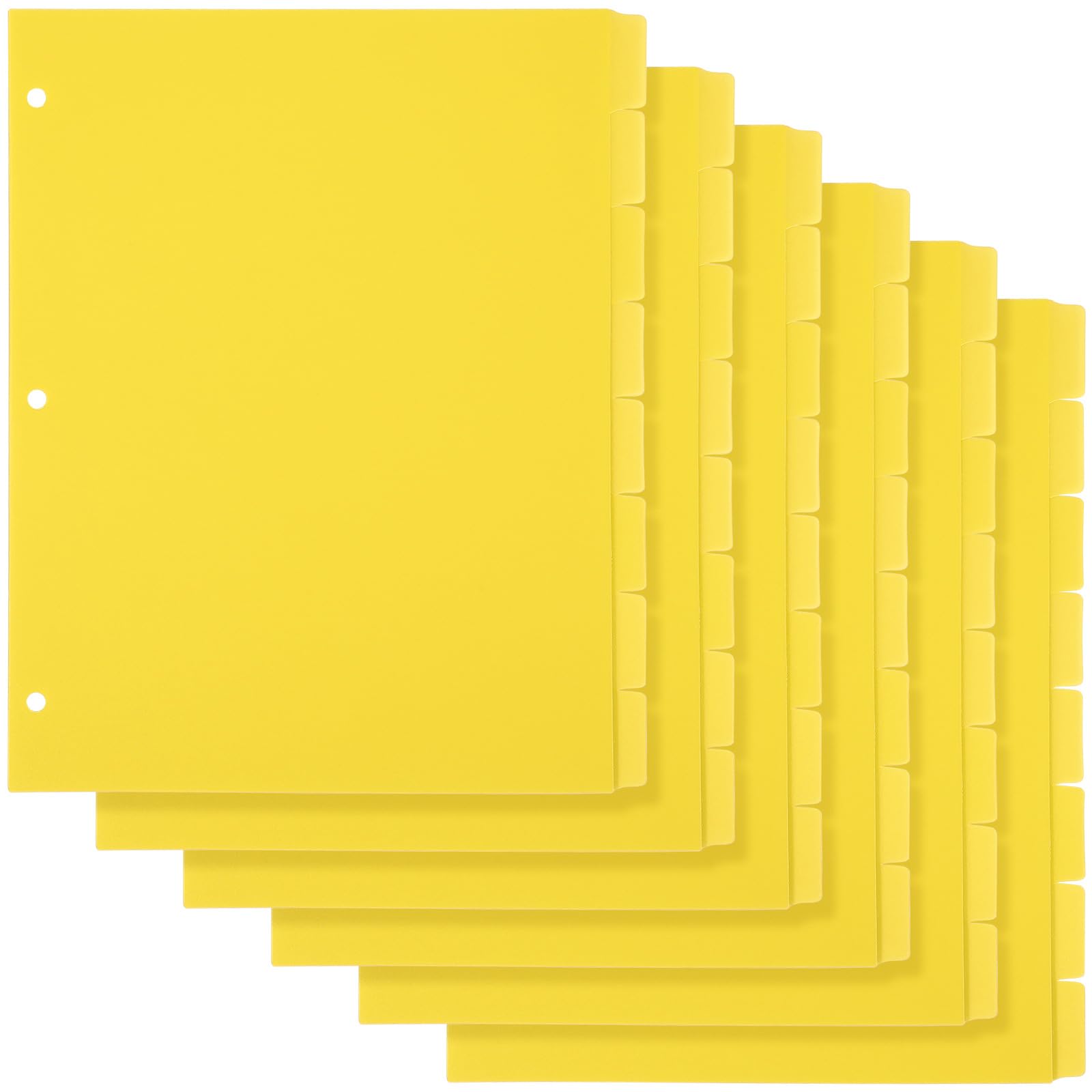6 set di 8 divisori gialli per raccoglitori a 3 anelli, 21 x 28 cm, divisori con 3 fori, divisori per pagine perforati, robusti divisori per la scuola (giallo)