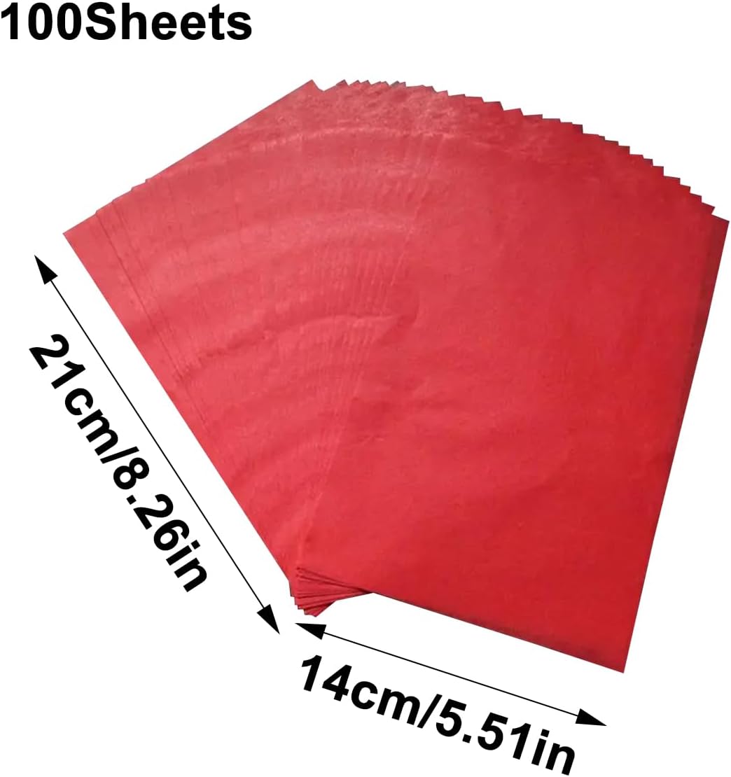 Gumney 100 Sheets A5 Liner Tissue Paper, 8.26"x5.51" Recyclable Handmade Translucent Gift Wrapping Kraft Paper for Gift Packaging Clothing DIY Crafts Art Projects(Red)