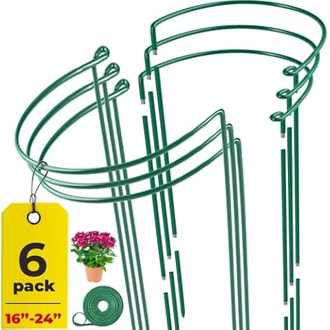 6 Pack Plant Support Stakes – Plant Stakes for Indoor Plants Tall and Outdoor Garden - Peony Cages and Supports - Plant Cage Ring for Potted Flower - Peony, Hydrangea, Rose Bush 10"W x 16" - 24"H Tall Cover