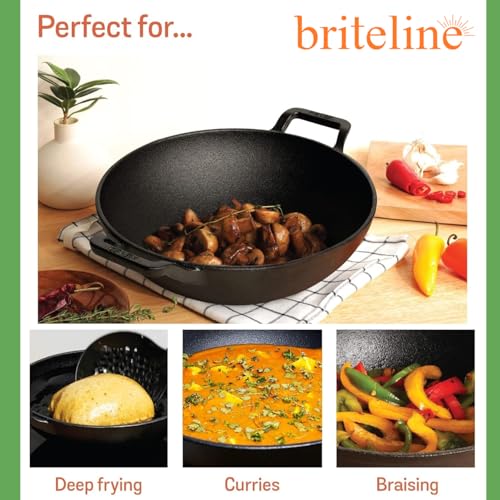Image of Preseasoned Cast Iron Kadai with Double Handle|Medium 30 Cm /1.8Ltr,3..2Kg| Induction Friendly|Nonstick Pure & Toxin Free,No Chemical Coating,Black