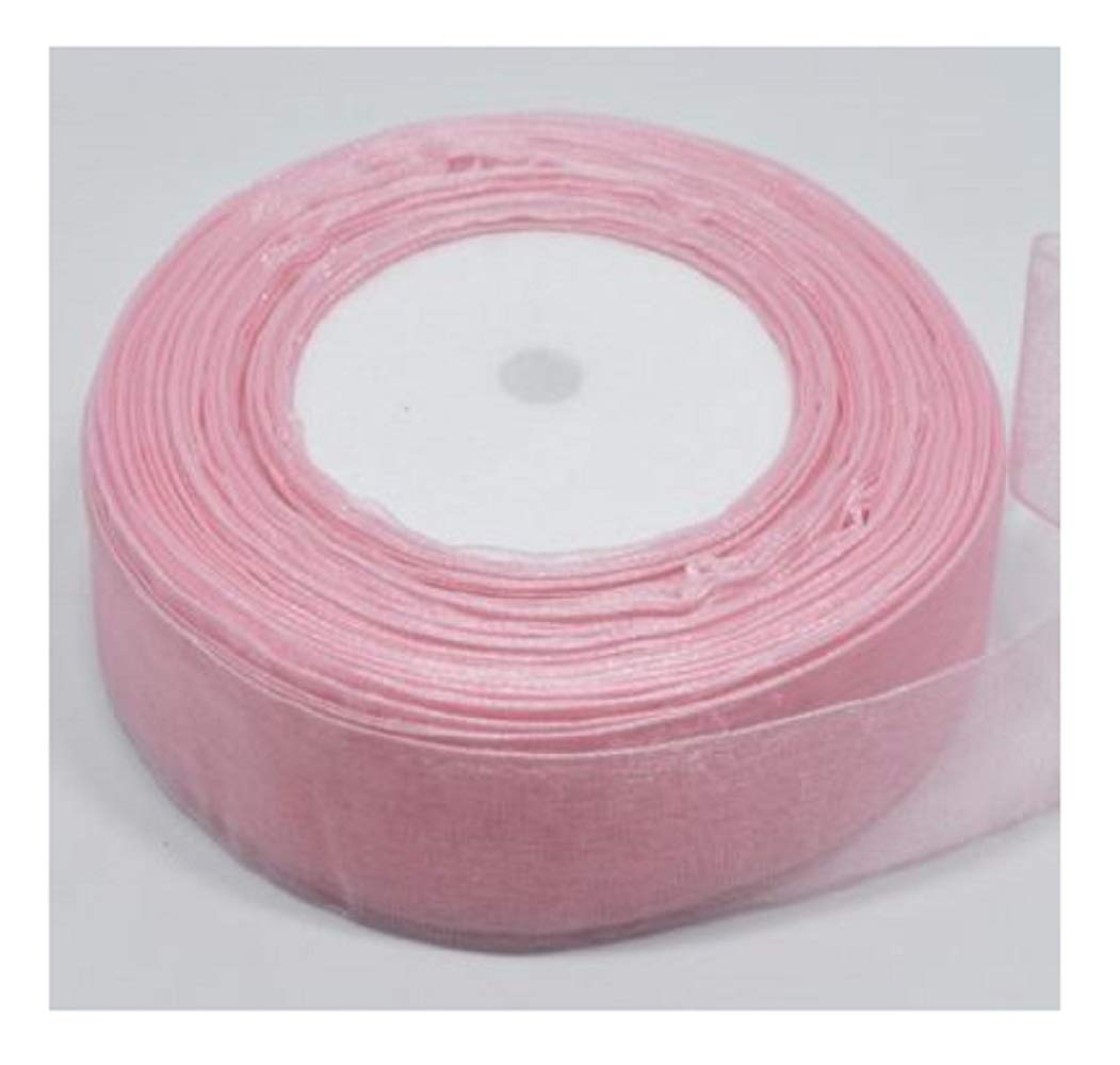 polybagstores 7mm x 25 Yards PALE PINK - Woven Edge Organza Ribbon - 30 Colours to Choose From