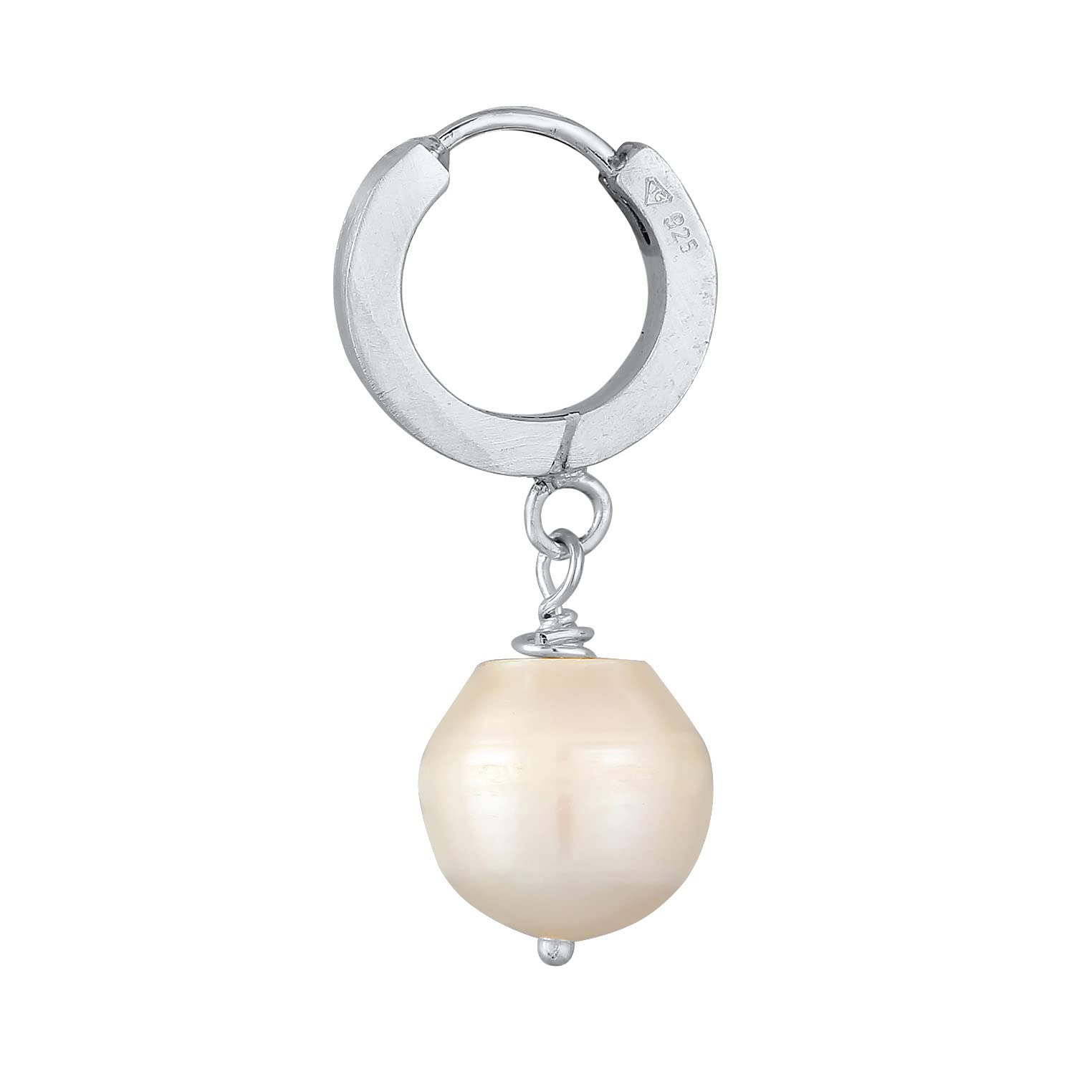 Kuzzoi Herren-Ohrring Creole mit Perle, Single Scharnier Creole (13mm) rund, Ohrring für Männer mit Süßwasserperle, 1 Stück Creolen Ohrhänger aus 925 Sterling Silber, Herren Perlen Accessoire