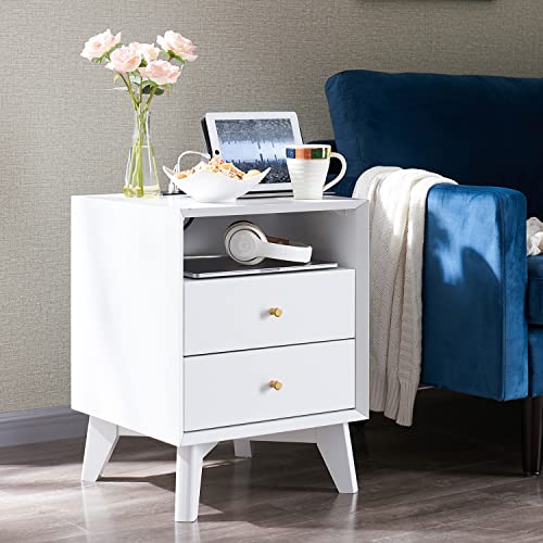 T4TREAM White Nightstand with Charging Station, Mid-Centry Modern Nightstand End Table with 2 Stroage Drawers, Easy Assembly Wood Sofa Side Table for Living Room, Bedroom, Kids Bedroom, Solid White T4TREAM White Nightstand with Charging Station, Mid-Centry Modern Nightstand End Table with 2 Stroage Drawers, Easy Assembly Wood Sofa Side Table for Living Room, Bedroom, Kids Bedroom, Solid White
