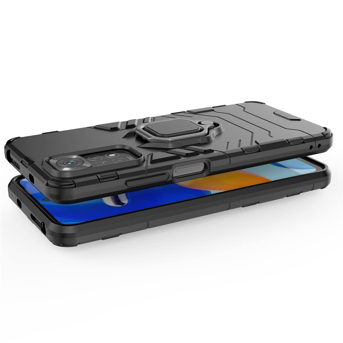 SEEKO Cover per Xiaomi Redmi Note 11 4G/Redmi Note 11S 4G, Scorrevole [Protezione Fotocamera] Militare Antiurto Silicone Custodia, con 360° Anello Supporto Kickstand PC + TPU Bumper Case - Argento