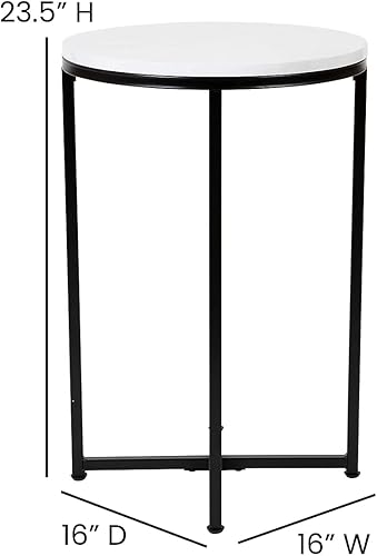 Miniatura 3 de Flash Furniture Hampstead Collection - Mesa auxiliar moderna con acabado de mármol blanco, marco dorado mate entrecruzado Tapa de mármol