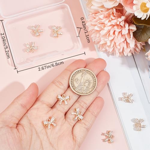 Beebeecraft 1 Box 12Pcs Gold Bowknot Charms Cubic Zirconia Bow Dangle Pendants Charm with Loop for Jewellery Making Necklace Bracelet DIY Craft Supplies (10x13mm) - Image 3