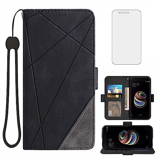 Asuwish Funda para Xiaomi Mi A1/5X Carcasa con Cristal Protector de Pantalla Flip Case Libro con Tapa Antigolpes Resistente PU Cuero Billetera Soporte MiA1 Mi5X Phone Case Negro