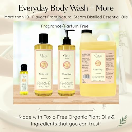Image of Claya Pink Grapefruit Liquid Castile Soap - Organic Ingredients, Biodegradable, Citrusy Fresh Scent, Gentle for Skin and Multi-Purpose Use (2 Pack of 16 fl oz (Disc Cap))