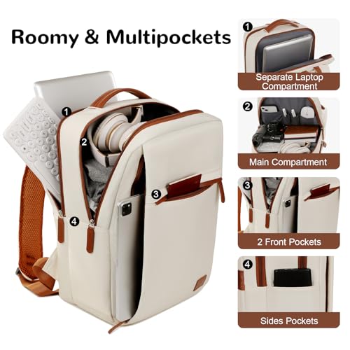 15.6" Laptop Backpack for Men Women, Small Travel Backpack with Luggage Strap for Airplane, White4