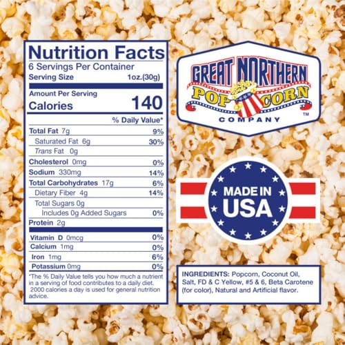 Image of 6oz Popcorn Machine Popcorn Packets - All-in-One Movie Theater Style Popcorn Kernels, Salt, and Oil Packs by Great Northern Popcorn, 6 Ounce (Pack of 24)