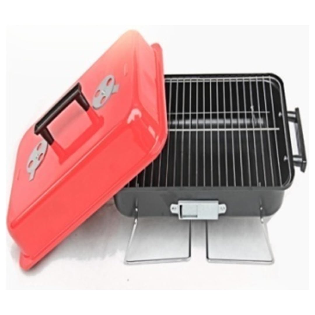 Awan Marketing Red Portable Charcoal Bbq Grill With Lid – Folding Tabletop Barbecue For Camping, Fishing, Picnic, Travel, And Outdoor Cooking – Compact & Easy To Carry