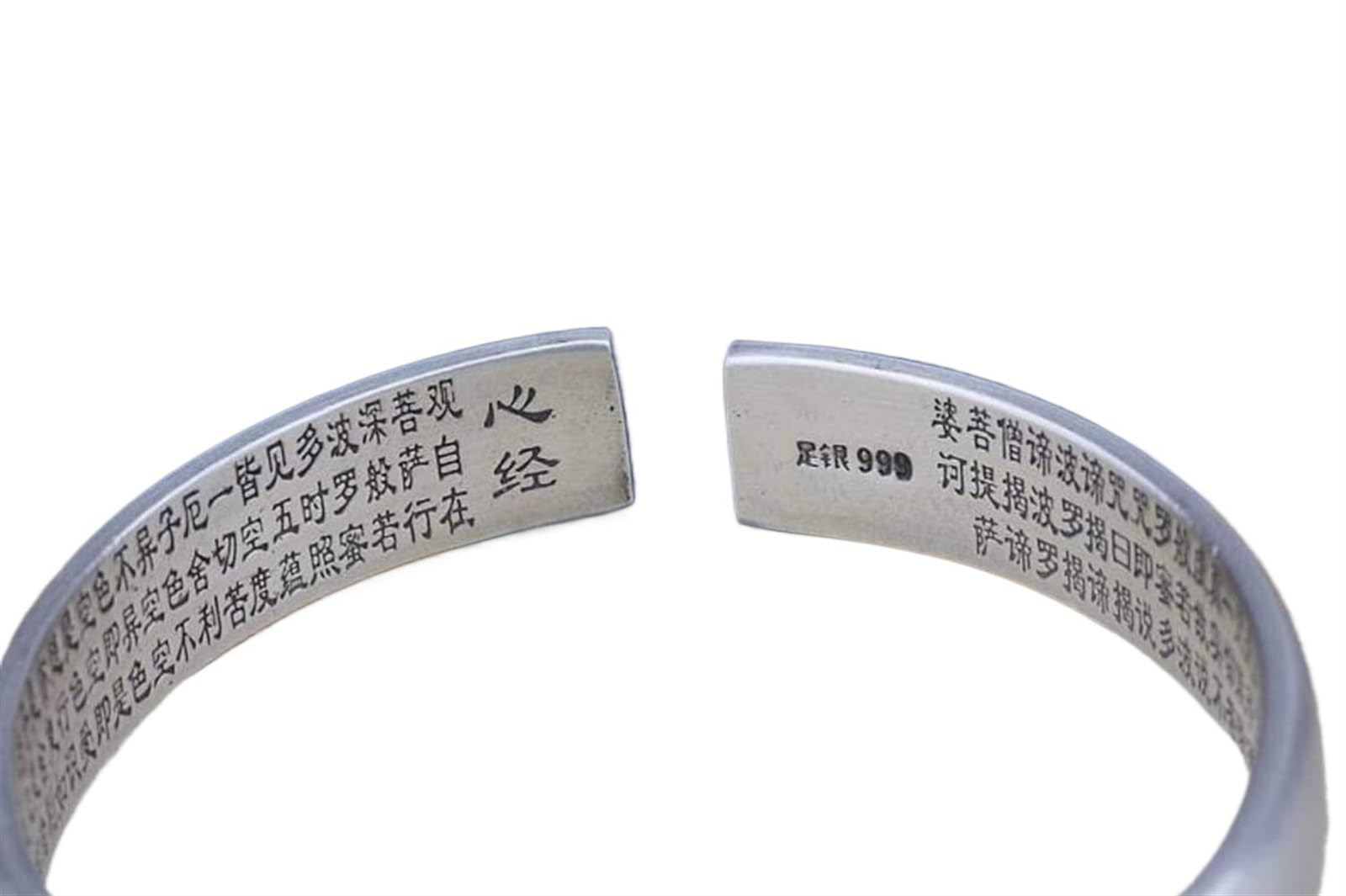 Bracciale in argento, bracciale rigido alla moda, braccialetto in argento 999 Bracciale con detti buddisti vintage Bracciale aperto in argento femminile di fascia alta. I braccialetti da 42 g possono