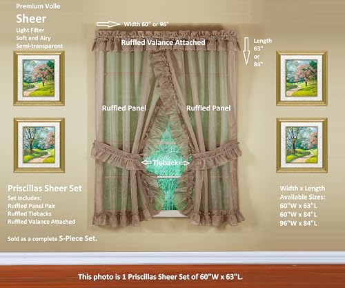 Image of Today's Curtain, Emelia Priscilla Sheer Pair 60 inch W x 63 inch L, Taupe, 5-Piece-Set