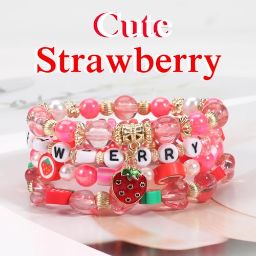Strawberry Bead Bracelets for Women Pearl Heishi Bracelet Colorful Stackable Stretchy Boho Pearl Bracelets Jewelry2
