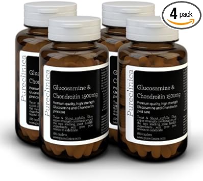 Pureclinica High Strength 1500mg Glucosamine HCL & Chondroitin 12 months supply. The most effective and biologically active: Chondroitin 90%, Glucosamine HCL 83.1%