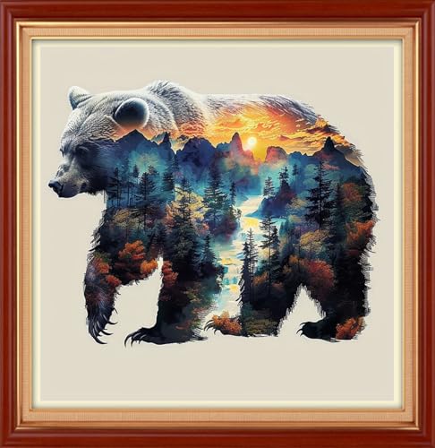 Image of Joyhoor Cross Stitch Kits for Beginners Stamped Cross-Stitch Supplies Needlework preprint Embroidery Kits for Adults DIY Needlepoint Kit Embroidery Patterns 11CT- Abstract Bear 18x18 inch