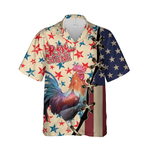 Rooster Hawaiian Shirt for Men - Royal Chicken Button Down Shirt Men, Mens Hawaiian Shirt Set 25
