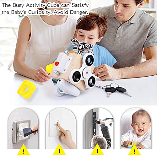 Fidget Cube Busy Cube for Kids, Wooden Travel Toys for Toddlers, Busy Activity Board, Preschool Learning Toy, Lacing Beads Puzzles for Boys Girls