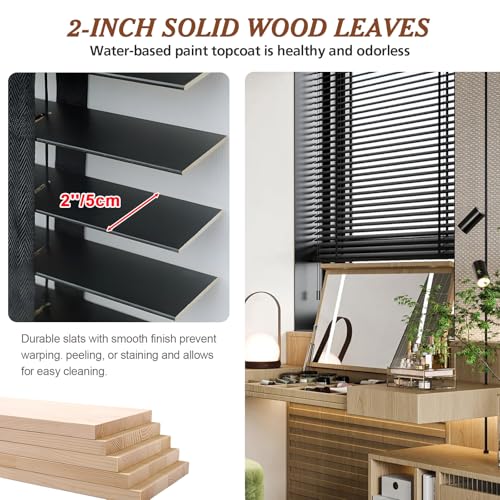 2" Slats Black Wood Blinds for Indoor Windows, Custom Wood Window Blinds, Wooden Venetian Horizontal Blinds & Shades for Indoor Windows, Office, Living Room, Bedroom