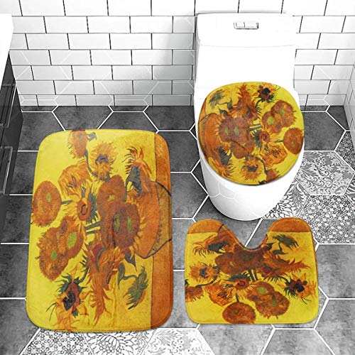 Badteppich-Set, wasserdichter Deckel, WC-Deckelbezug, Matte, 80 x 180 cm, Sonnenblumen-Motiv, Duschvorhänge für jeden…