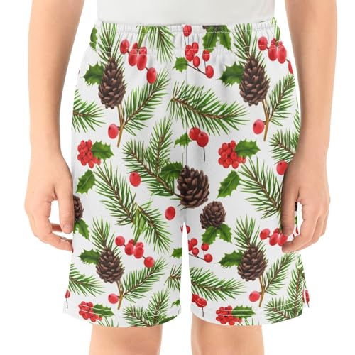 Leaves Branch Athletic Shorts with Zipper Pockets, Youth Boys Athletic Running Shorts for Summer2