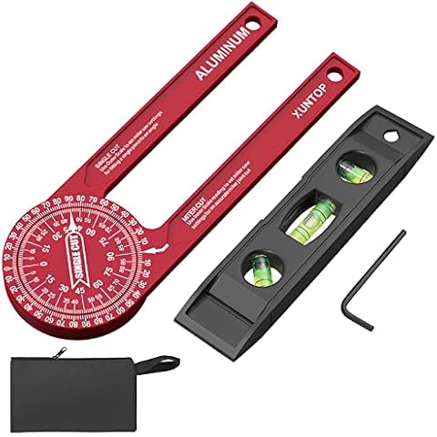 XUNTOP Aluminium Gehrungswinkelmesser Gehrungssäge Messlineal 7 Zoll Hohe Genauigkeit graviertes Zifferblatt Winkelmesser Cover