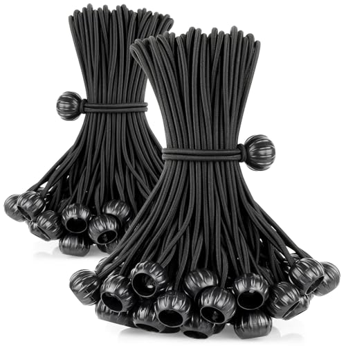 Bungee Cords with Balls 6 Inch 100 Pack Heavy Duty Bungie Cord Balls Canopy Tarp Tie Down Ball Bungee Cords for Camping Tents Patio Umbrellas Awning Bundle Black