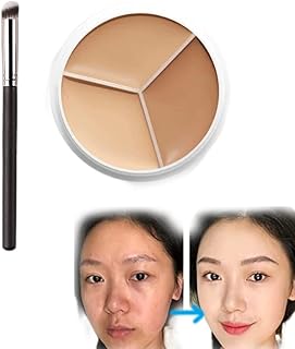 DDLY Tri-color Concealer Palette of Covers Acne Marks Dark Circles, Tattoo Cover Up Makeup Waterproof, Concealer Full Coverage, Waterproof Palette Makeup with Concealer Brush (1PCS)