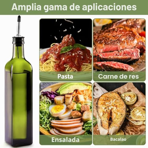 Miniatura 6 de Showvigor Aceitera de Vidrio, 500 ml Botella Dispensadora Aceite con Embudo, Tapa Antiincrustante, Botella Aceite para Cocina y Barbacoa (Verde) | Para cocina y barbacoa (verde)