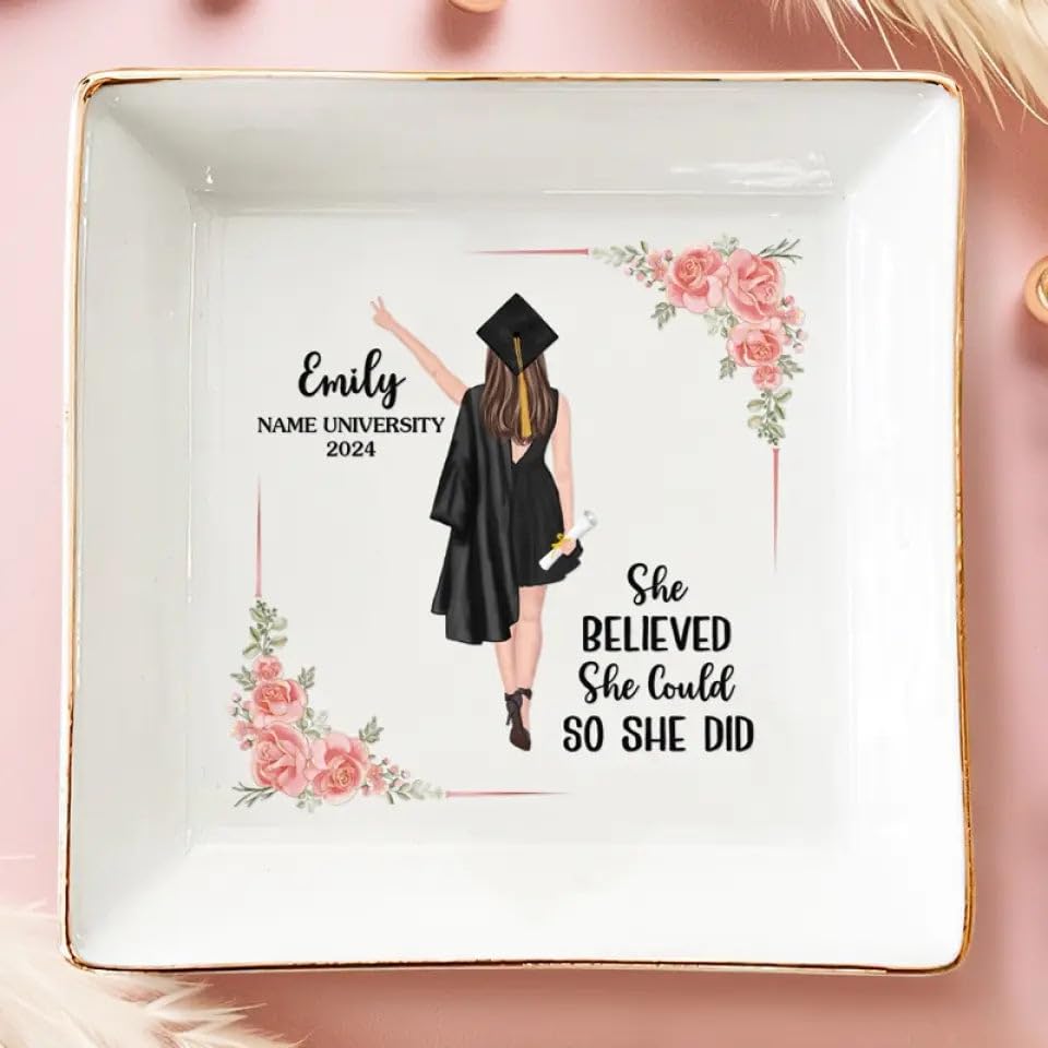 Joy Crafters A Sweet Ending To The New Beginning, Personalized Trinket Tray Ring Dish, 2025 Graduation Gifts for Her, High School Masters Degree, College Graduation Gifts, Custom Ring Holder for Women