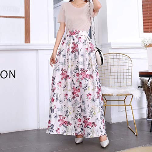Chowsir Women Vintage Elegant Flare Stretchy Maxi A Line Skirts Floral Print with Pockets2