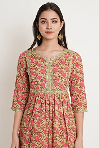 Image of Amazon Brand - Anarva Jaipuri Cotton Printed Straight Kurta with Palazzos Set for Women