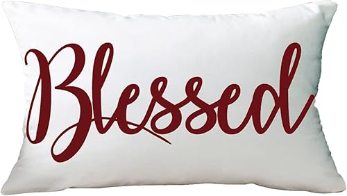 Miniatura 1 de Ramirar Funda de almohada lumbar decorativa de terciopelo blanco suave con texto en inglés Wine Red Word Art Bles, funda de cojín rectangular para