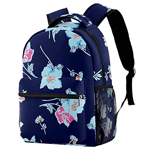 Sac à dos de voyage ergonomique bleu fleuri pour soulager le dos des jeunes