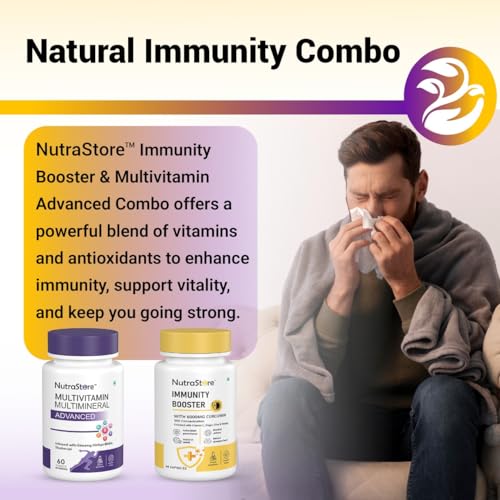 Image of NutraStore Multivitamin Advanced & Immunity Booster Combo | Daily Vitamins, Minerals & Daily Immune Support | Energy, Strength, Wellness & Seasonal Defense | 30 Tablets + 60 Capsules