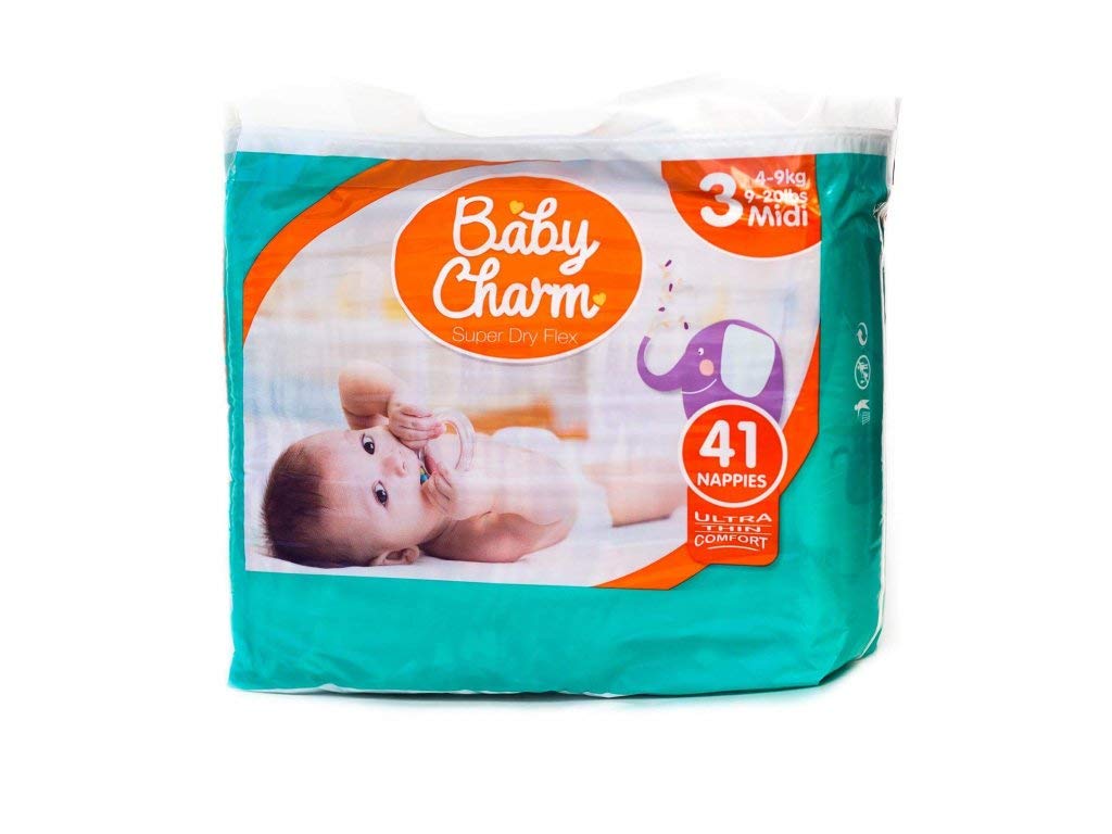 Baby Charm Super Dry Flex Pants | Windeln ohne den Einsatz von Chlor | Gr. 3 Midi | für Baby 4-9 kg | 1 x 41 Stück