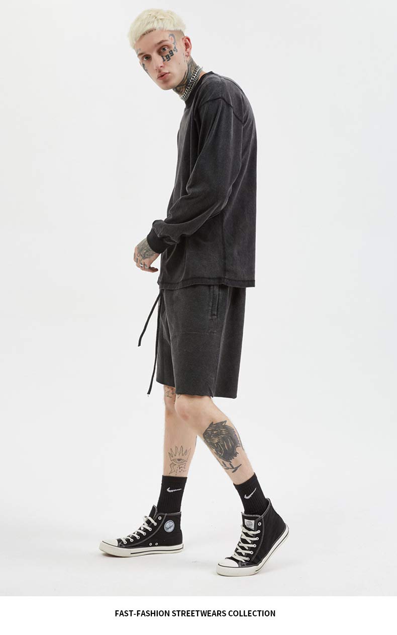 BaronHong Męski bawełniany t-shirt z długim rękawem