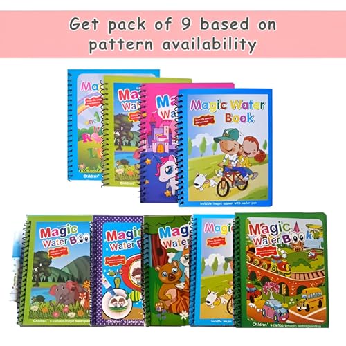 Image of Sakuya Magic Water Coloring Book |Mess-Free Colouring Book|Reusable Notepad with Magical Pen| Educational Doodle Book for Kids, Return Gifts for Birthdays|8 * 12 cm| Coloring Book - Pack of 9