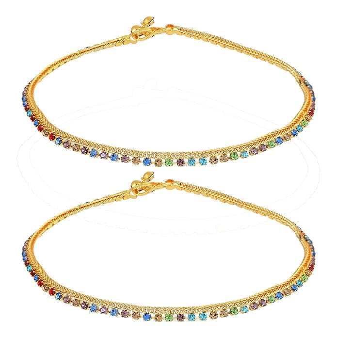 Missmister Creations: Goldplated Multicolour CZ Traditional Payal Pajeb Fashion Anklet Ethnic Women (MM2783AKND)-image-19