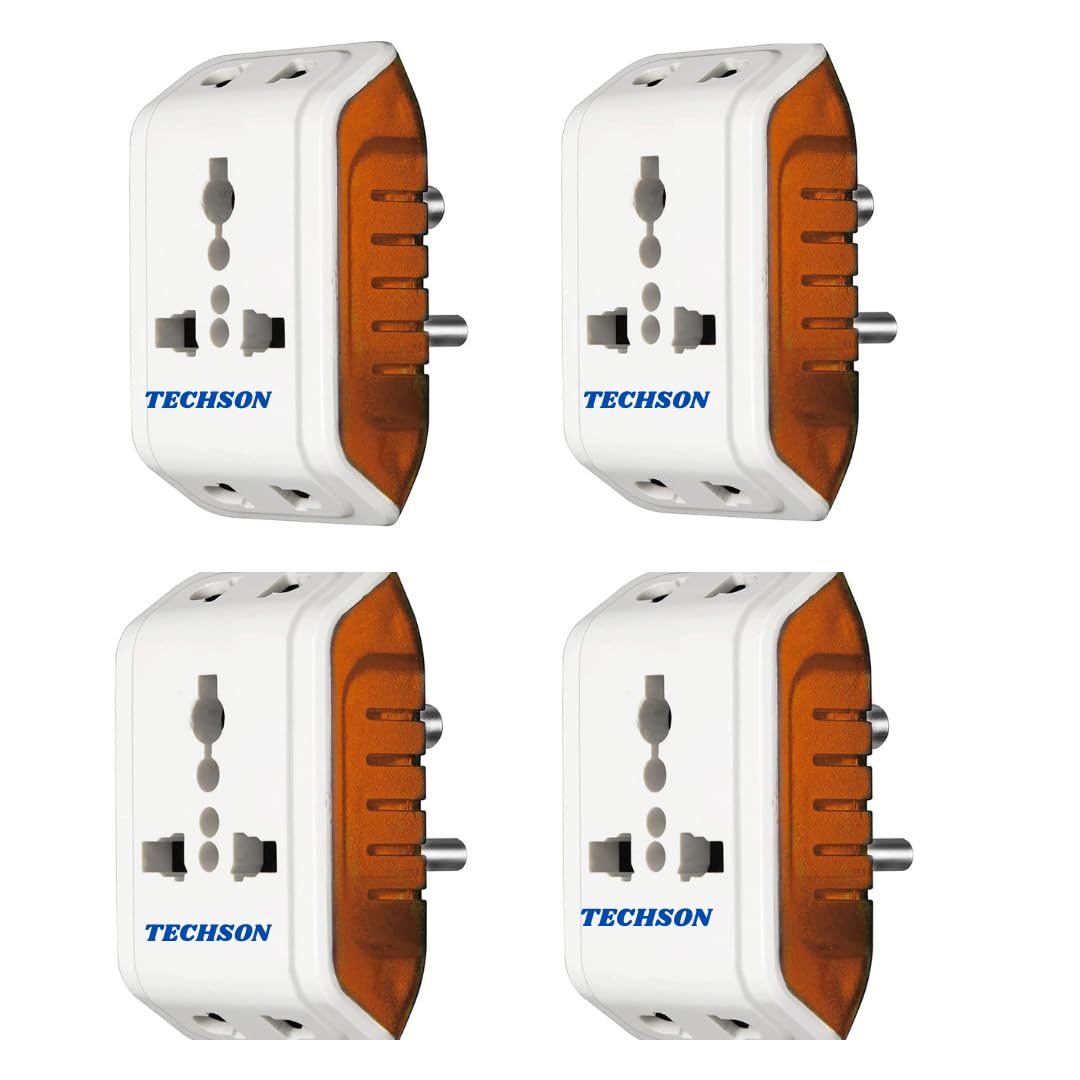 TECHSON: 6A 3 Pin Multi Plug Socket Travel Adapter with Universal Socket, 3 Pin Multi Plug Extension Socket -Pack of-4 (White and Red)-image-26